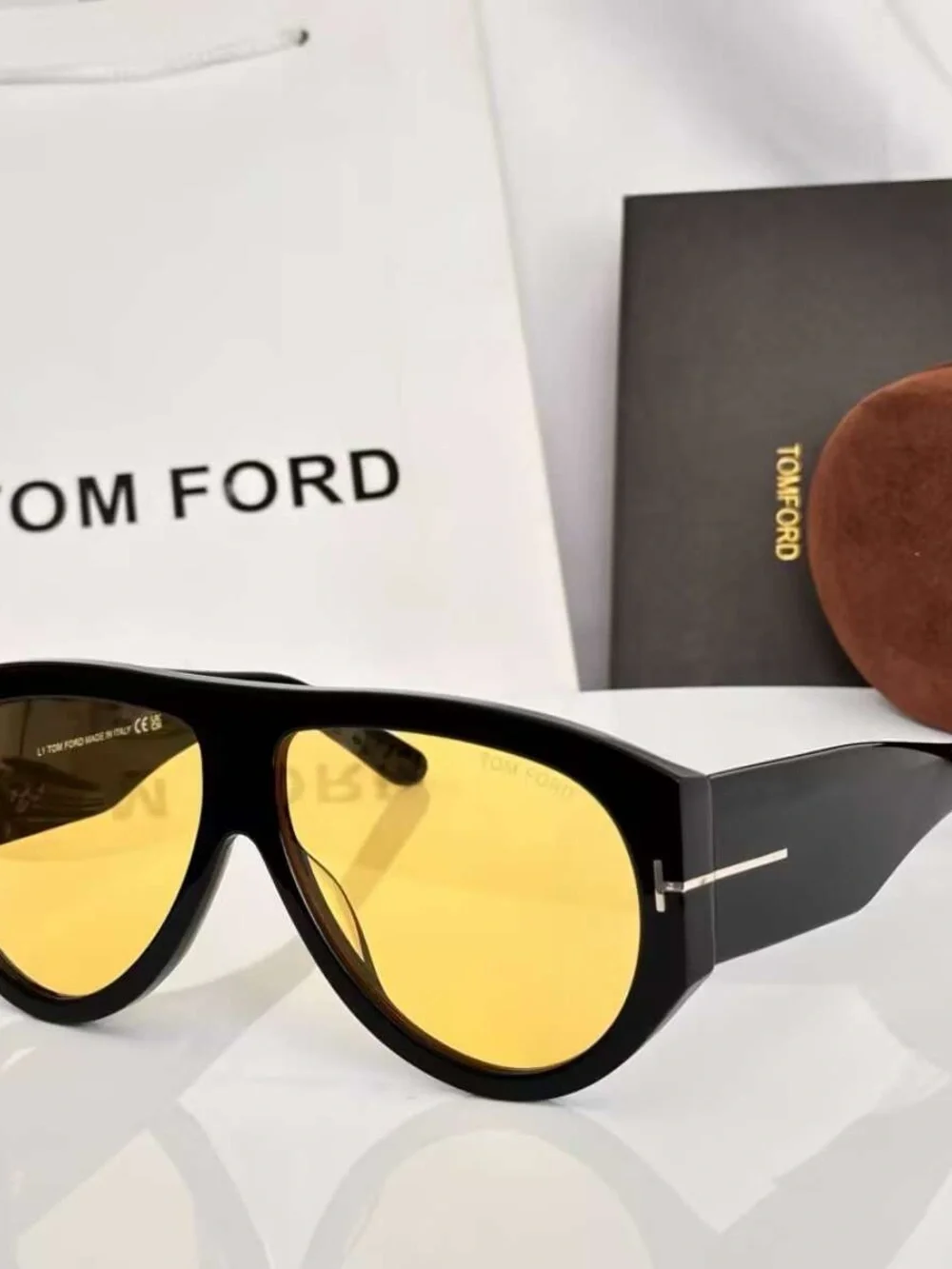 Tom Ford Black Frames with Amber Lenses Men’s Sunglasses